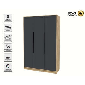 Шкаф распашной Тренд КТ-Ш3 (Дуб золотой ЛДСП/ Пепел ЛМДФ) Ш1360 В2128 Г547